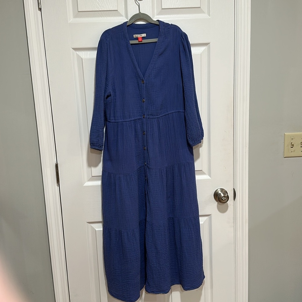 Marine Layer Willow Blue Midi Dress size small cotton excellent pockets - Picture 3 of 9